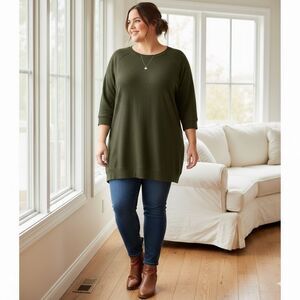 Market & Spruce Womens Tunic Size 3X Green Brushed Soft Knit Pullover 3/4 Sleeve